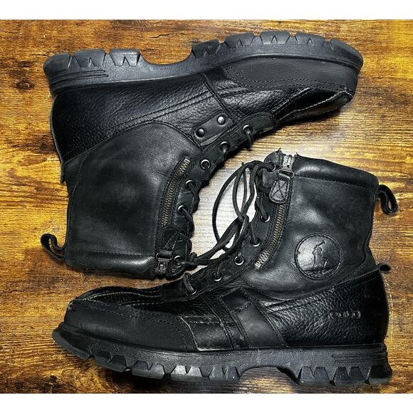 Polo Ralph Lauren Boots Mens Size 12 Andres Leather Duck Hiking Zip Lace Up - Picture 2 of 10